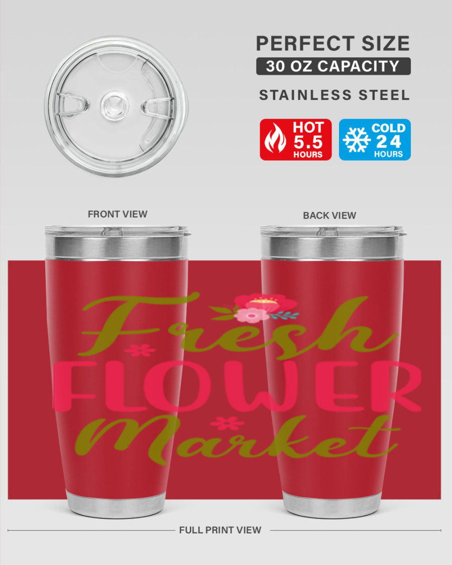 Fresh Flower Market 144# Spring Tumbler in vibrant floral design, showcasing double wall vacuum stainless steel construction.