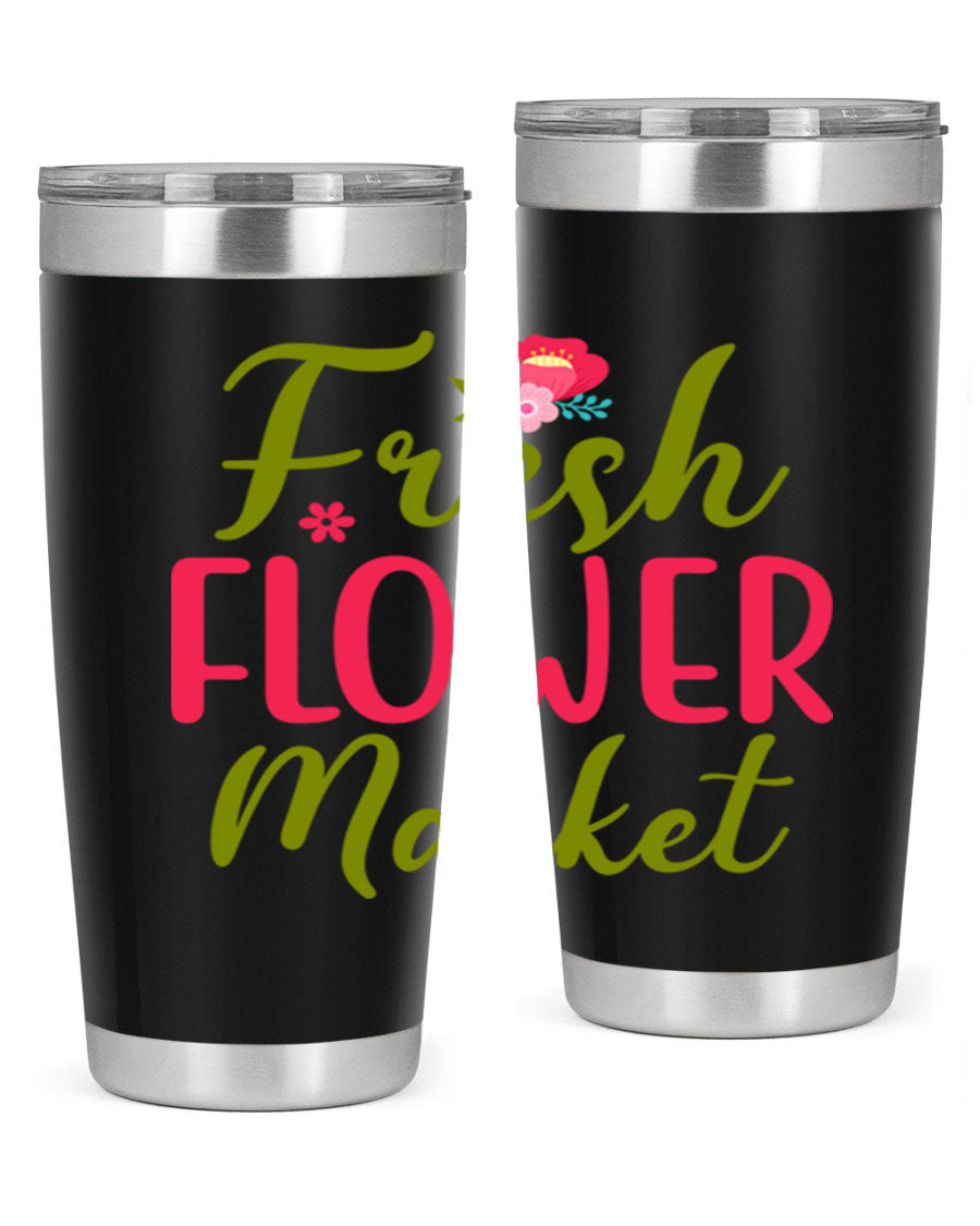 Fresh Flower Market 144# Spring Tumbler in vibrant floral design, showcasing double wall vacuum stainless steel construction.