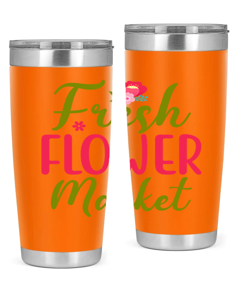 Fresh Flower Market 144# Spring Tumbler in vibrant floral design, showcasing double wall vacuum stainless steel construction.