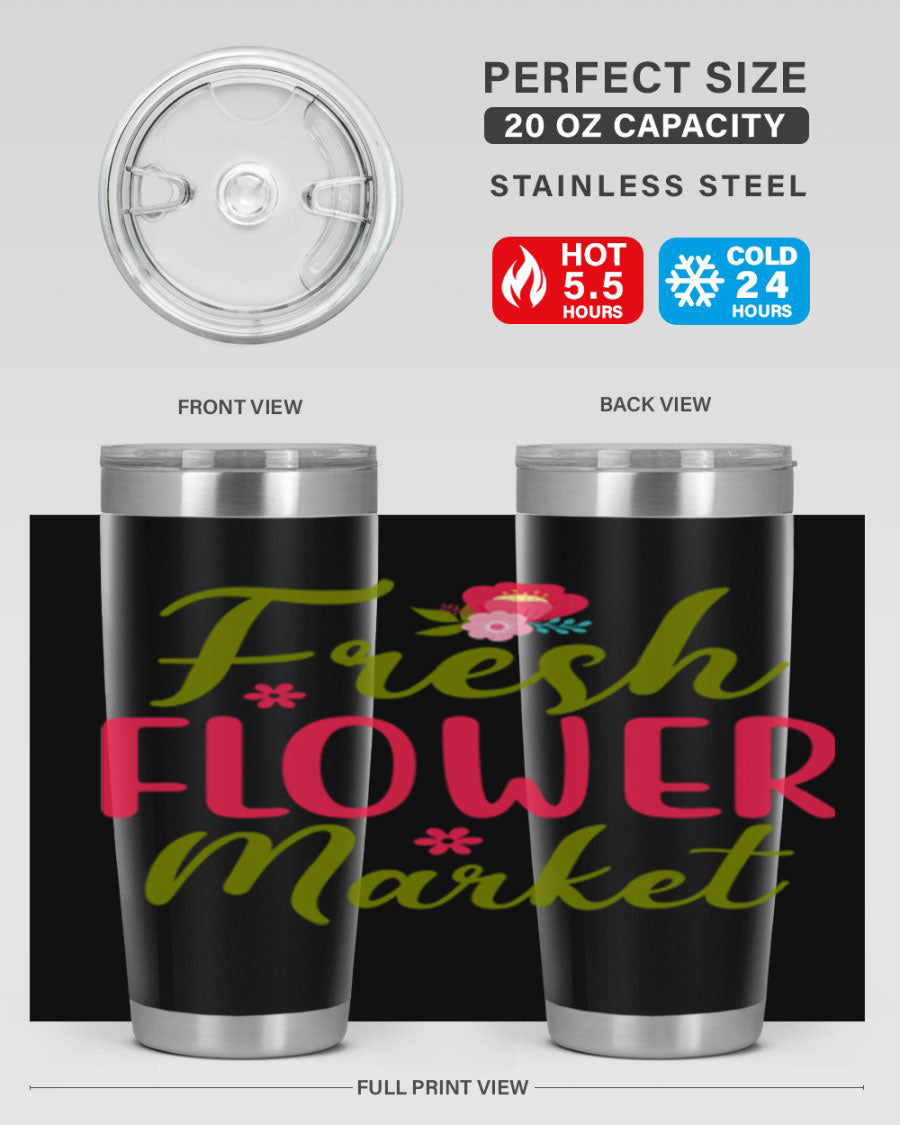 Fresh Flower Market 144# Spring Tumbler in vibrant floral design, showcasing double wall vacuum stainless steel construction.