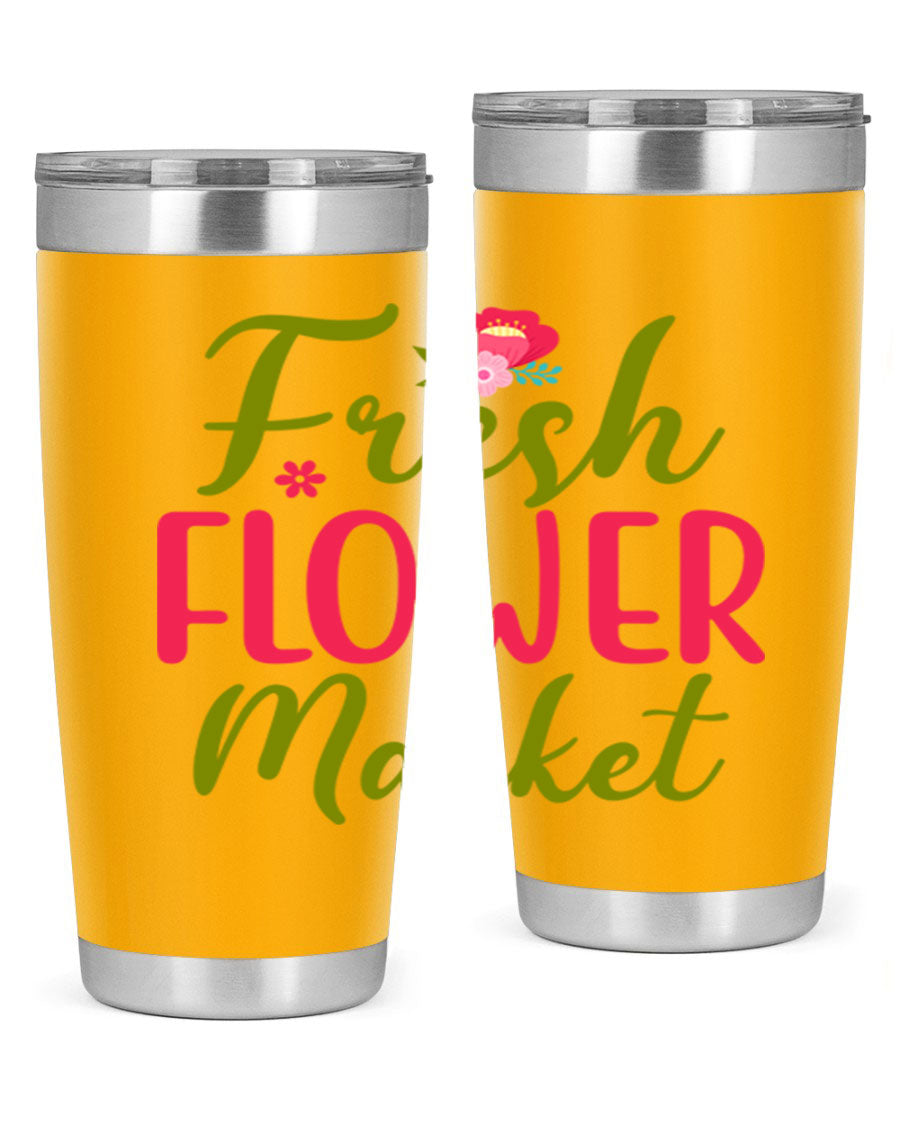 Fresh Flower Market 144# Spring Tumbler in vibrant floral design, showcasing double wall vacuum stainless steel construction.