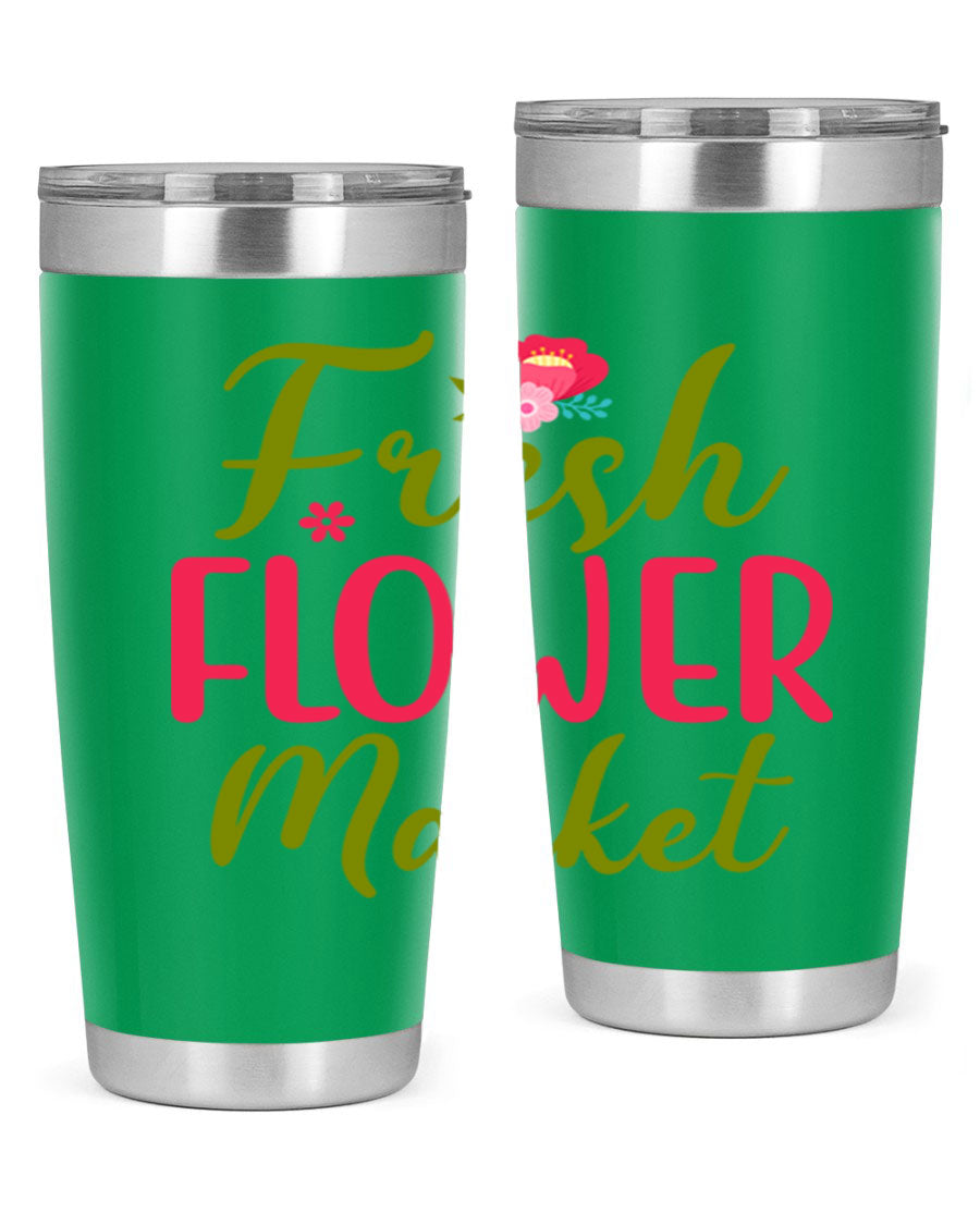 Fresh Flower Market 144# Spring Tumbler in vibrant floral design, showcasing double wall vacuum stainless steel construction.