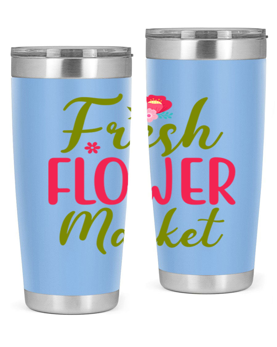 Fresh Flower Market 144# Spring Tumbler in vibrant floral design, showcasing double wall vacuum stainless steel construction.