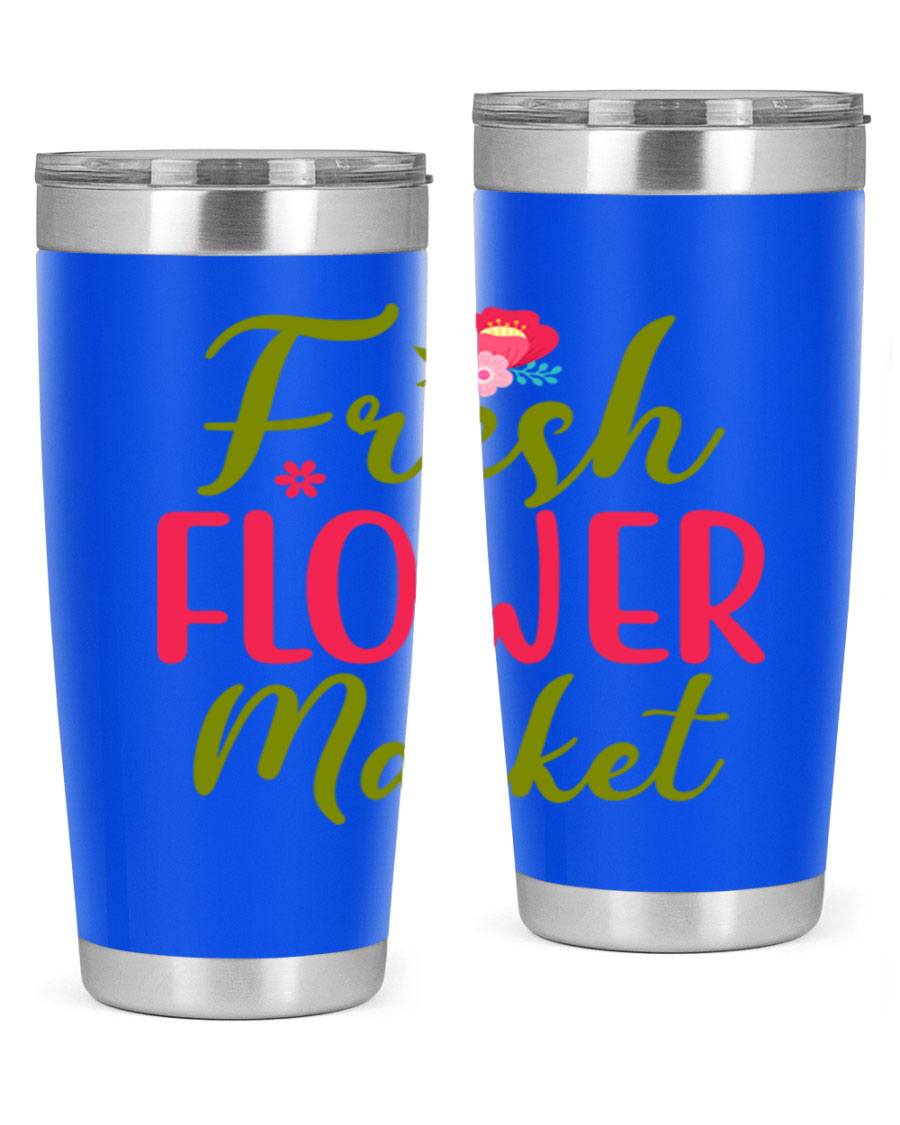Fresh Flower Market 144# Spring Tumbler in vibrant floral design, showcasing double wall vacuum stainless steel construction.