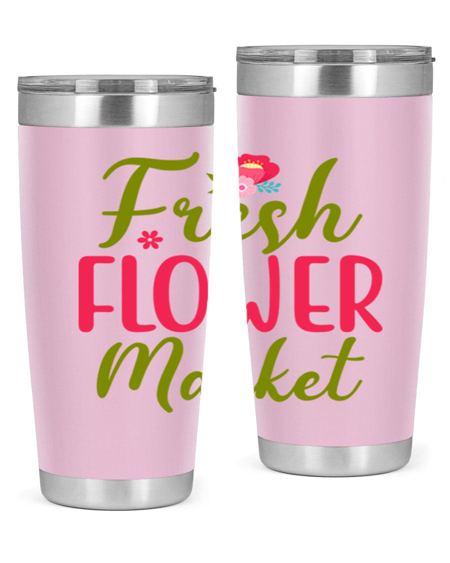 Fresh Flower Market 144# Spring Tumbler in vibrant floral design, showcasing double wall vacuum stainless steel construction.