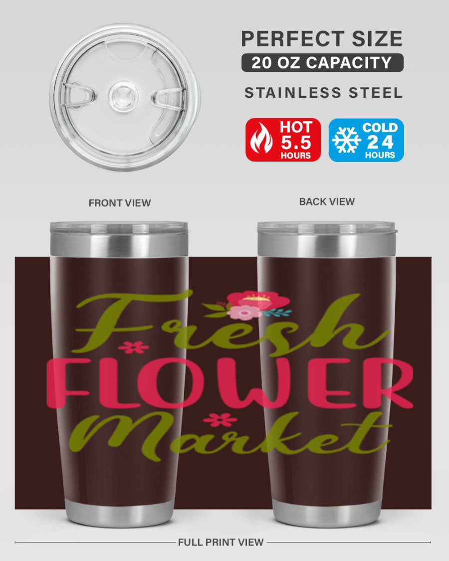 Fresh Flower Market 144# Spring Tumbler in vibrant floral design, showcasing double wall vacuum stainless steel construction.