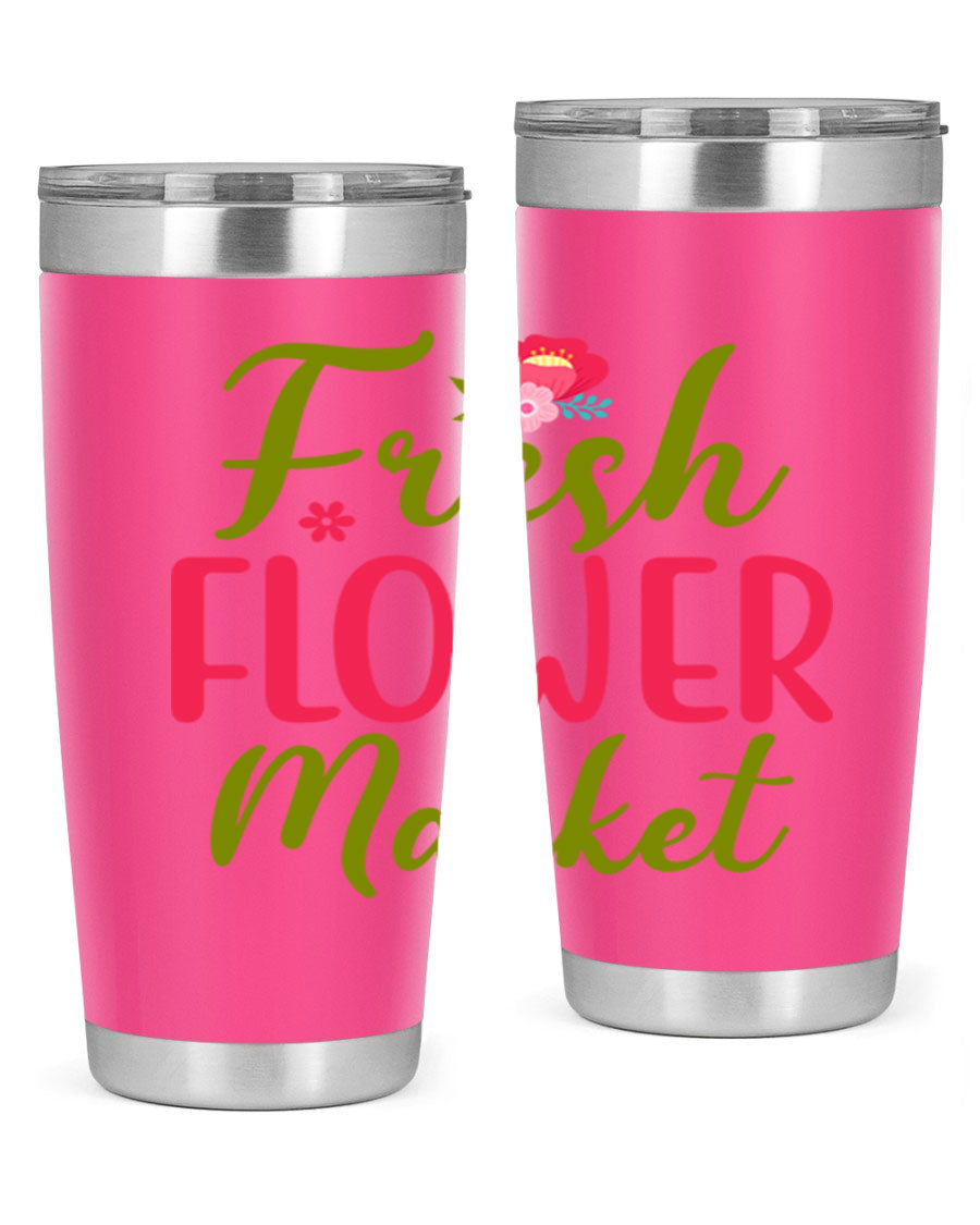 Fresh Flower Market 144# Spring Tumbler in vibrant floral design, showcasing double wall vacuum stainless steel construction.