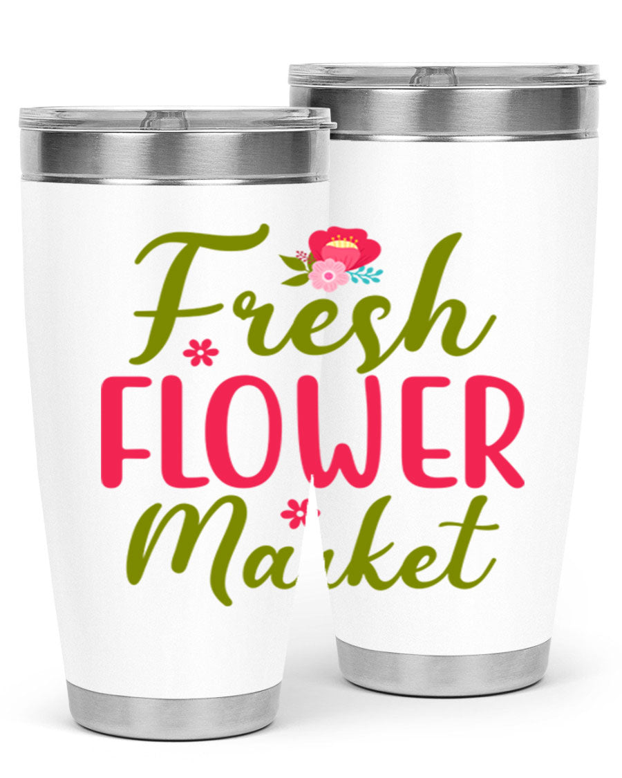 Fresh Flower Market 144# Spring Tumbler in vibrant floral design, showcasing double wall vacuum stainless steel construction.