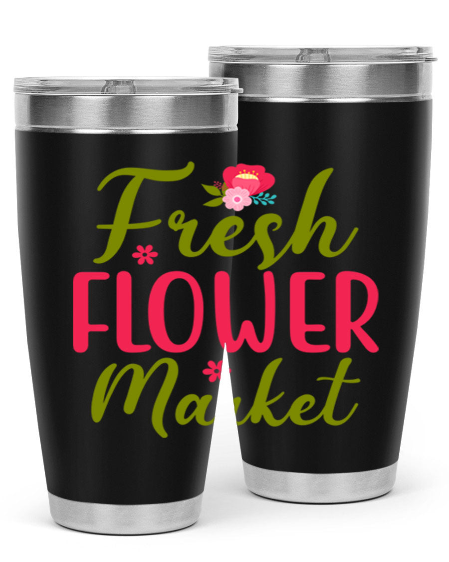 Fresh Flower Market 144# Spring Tumbler in vibrant floral design, showcasing double wall vacuum stainless steel construction.