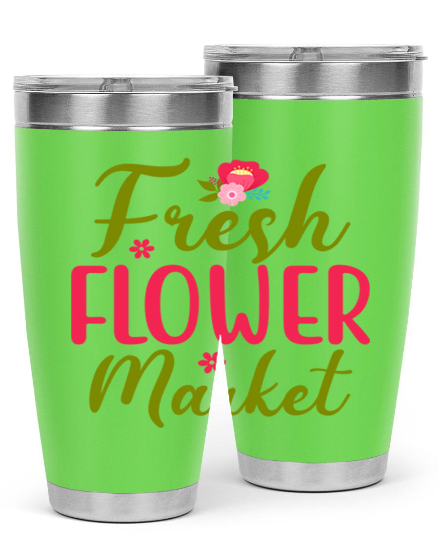 Fresh Flower Market 144# Spring Tumbler in vibrant floral design, showcasing double wall vacuum stainless steel construction.