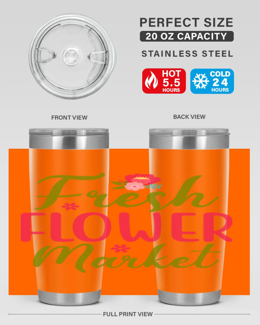 Fresh Flower Market 144# Spring Tumbler in vibrant floral design, showcasing double wall vacuum stainless steel construction.
