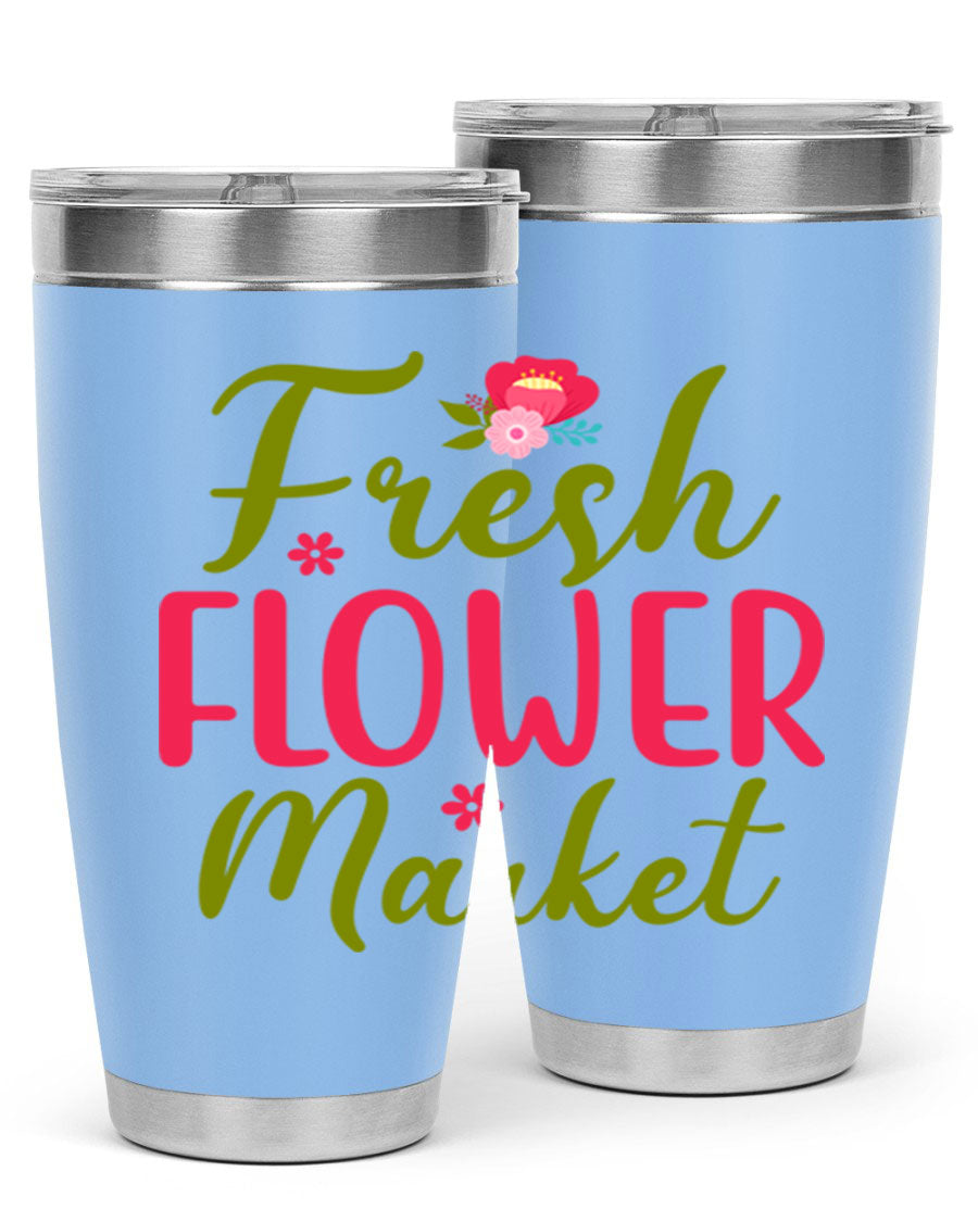 Fresh Flower Market 144# Spring Tumbler in vibrant floral design, showcasing double wall vacuum stainless steel construction.