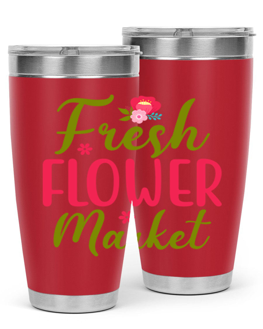 Fresh Flower Market 144# Spring Tumbler in vibrant floral design, showcasing double wall vacuum stainless steel construction.
