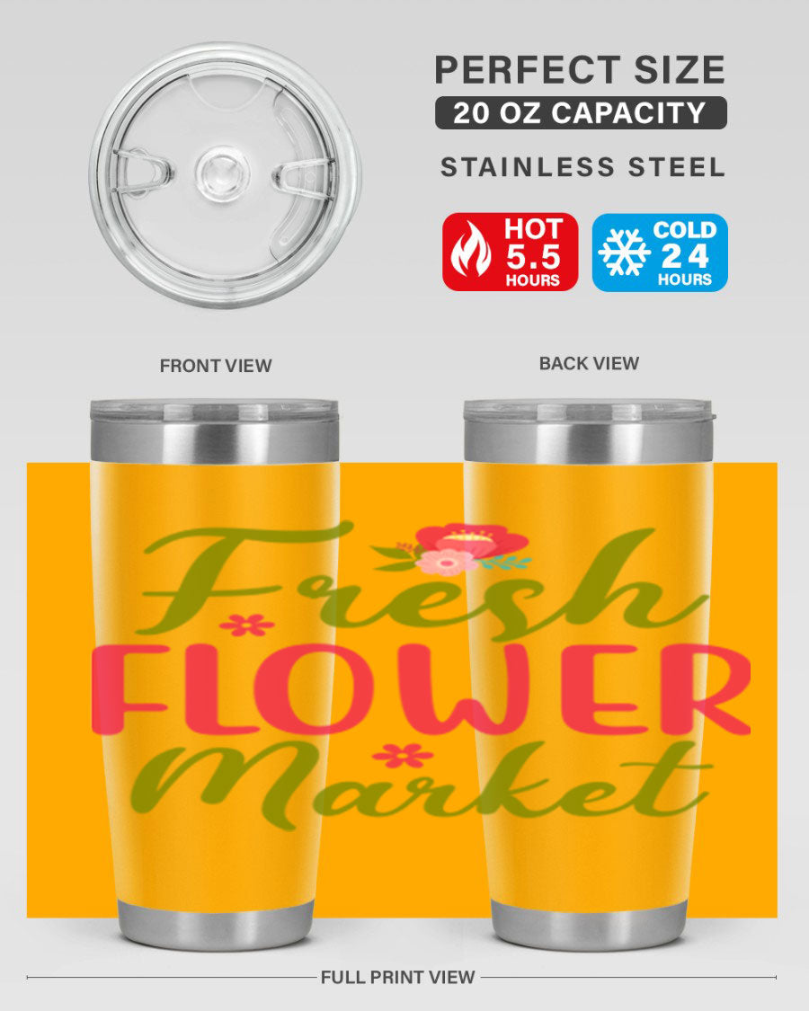 Fresh Flower Market 144# Spring Tumbler in vibrant floral design, showcasing double wall vacuum stainless steel construction.