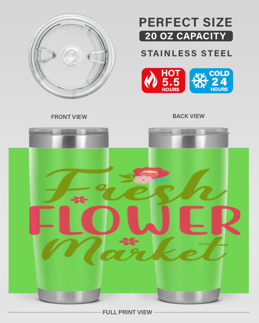 Fresh Flower Market 144# Spring Tumbler in vibrant floral design, showcasing double wall vacuum stainless steel construction.