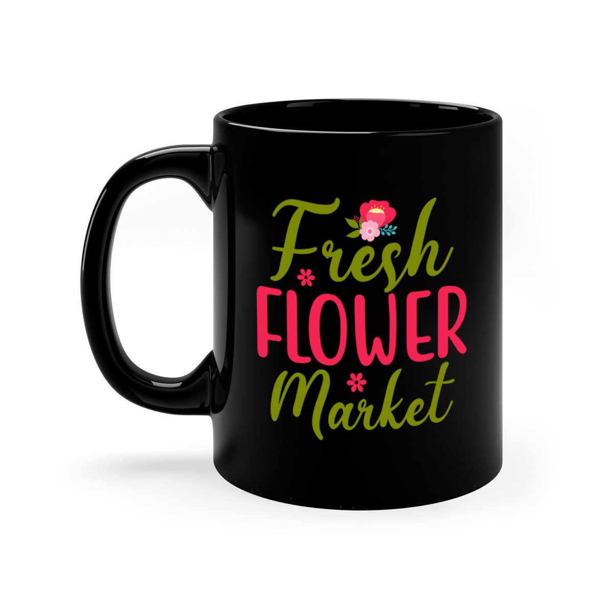 Fresh Flower Market 144# Mug with colored handle and glossy finish, available in multiple colors and sizes.