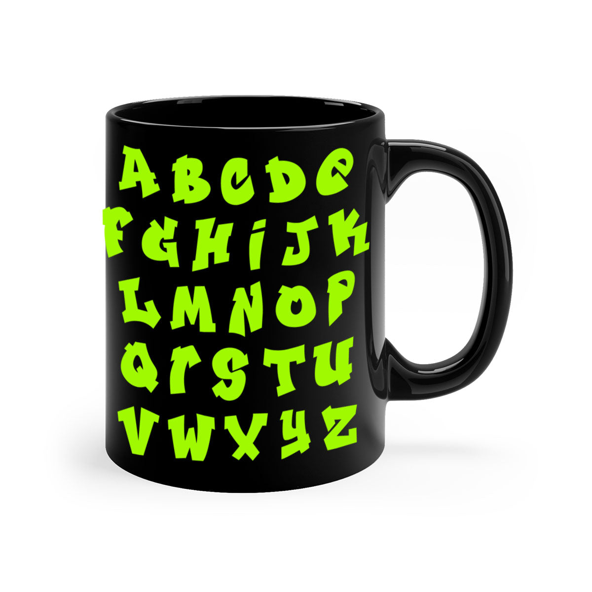Fresh Font 148# Mug with black words and phrases, featuring a glossy finish and colored handle, available in multiple colors.