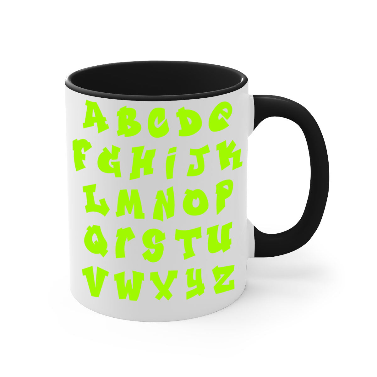 Fresh Font 148# Mug with black words and phrases, featuring a glossy finish and colored handle, available in multiple colors.