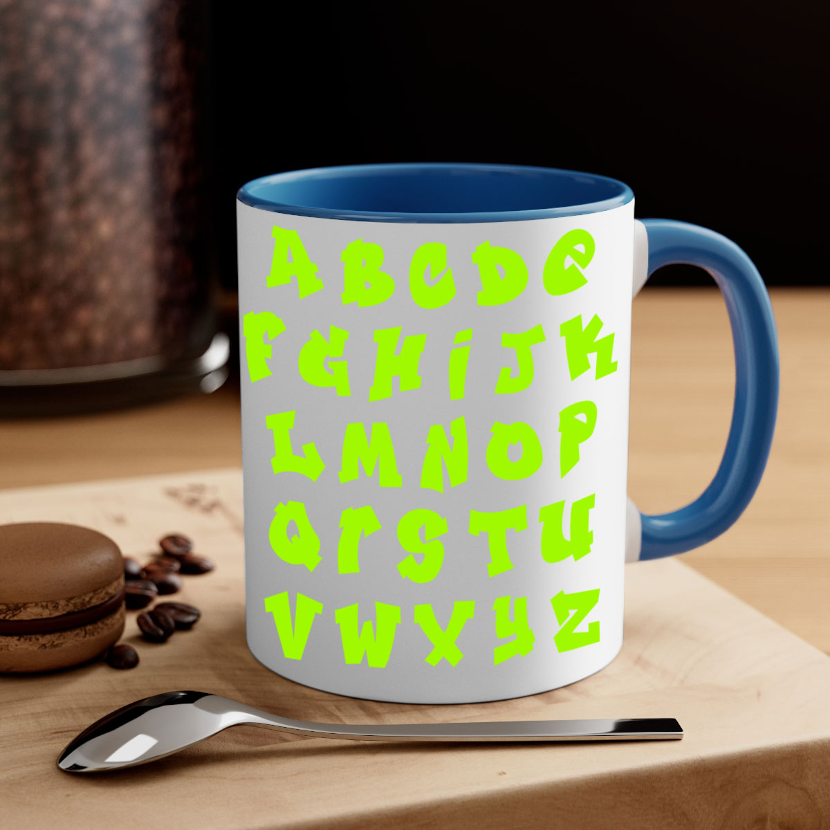 Fresh Font 148# Mug with black words and phrases, featuring a glossy finish and colored handle, available in multiple colors.