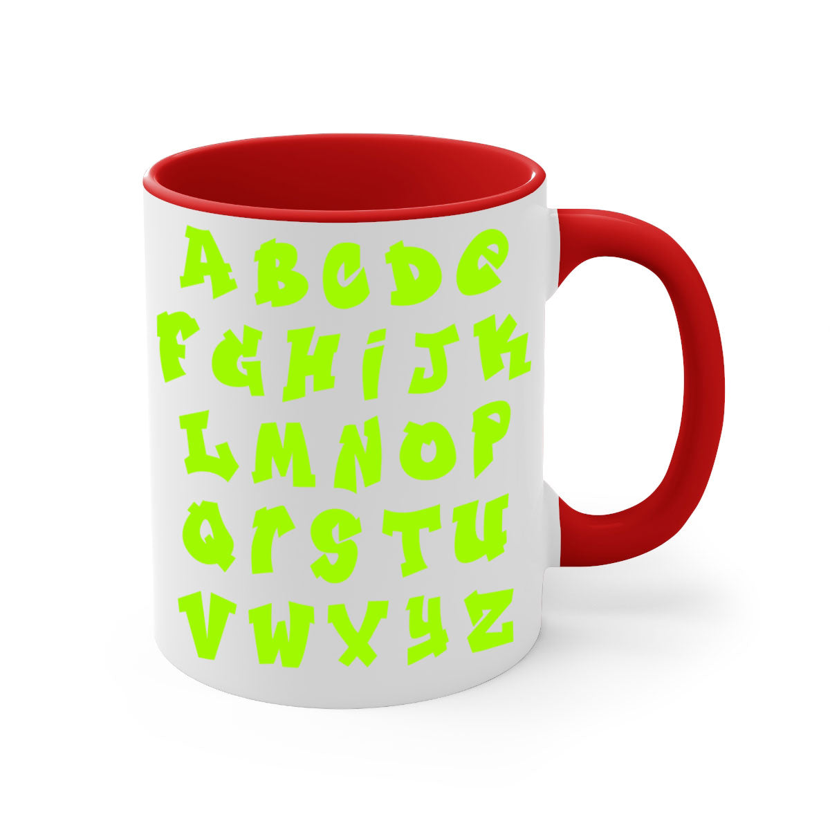 Fresh Font 148# Mug with black words and phrases, featuring a glossy finish and colored handle, available in multiple colors.
