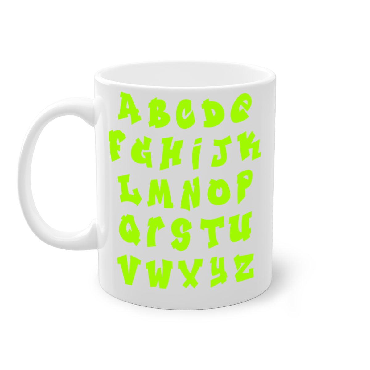 Fresh Font 148# Mug with black words and phrases, featuring a glossy finish and colored handle, available in multiple colors.