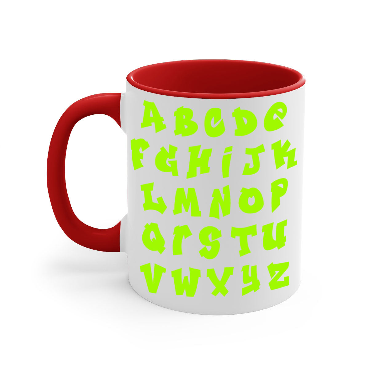 Fresh Font 148# Mug with black words and phrases, featuring a glossy finish and colored handle, available in multiple colors.