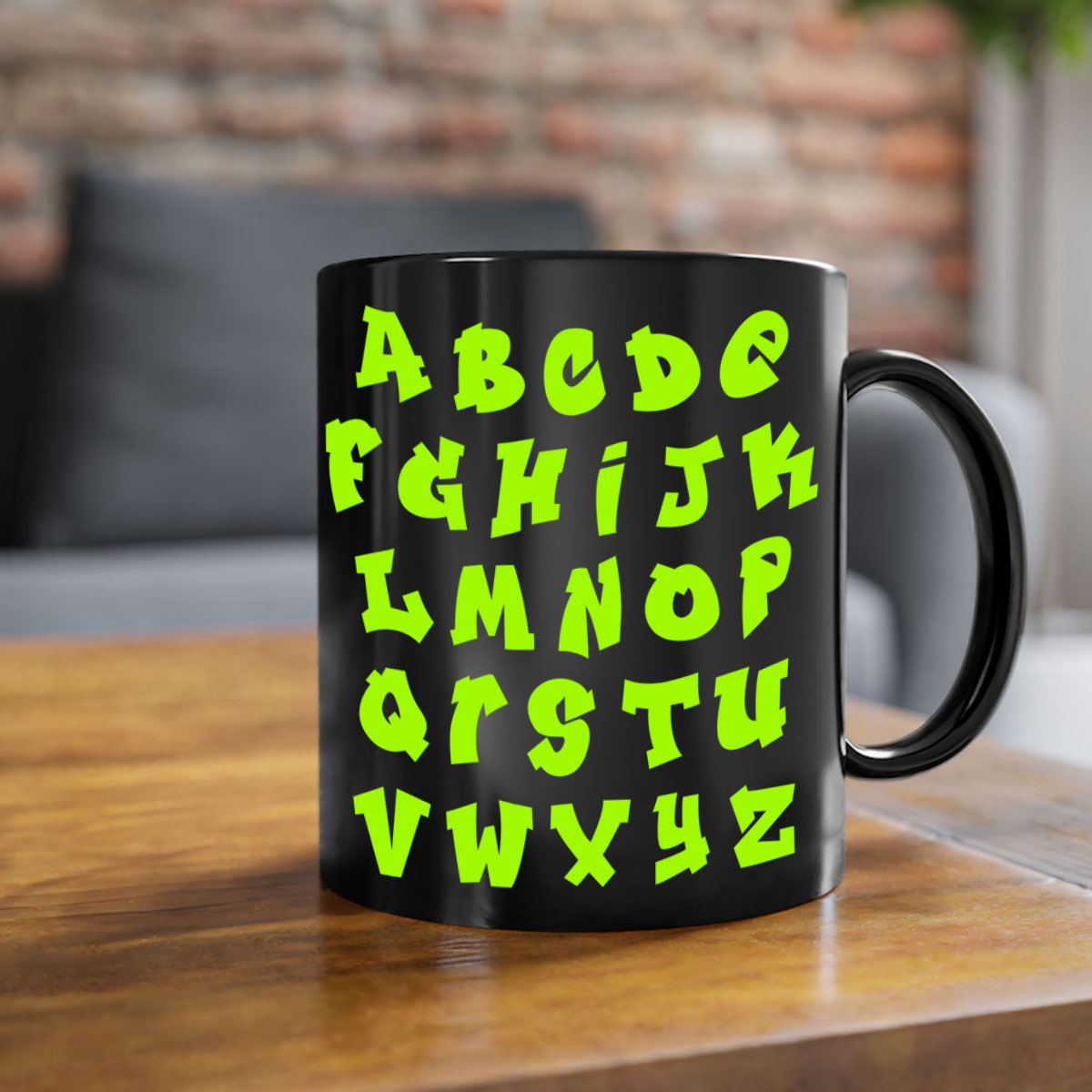 Fresh Font 148# Mug with black words and phrases, featuring a glossy finish and colored handle, available in multiple colors.