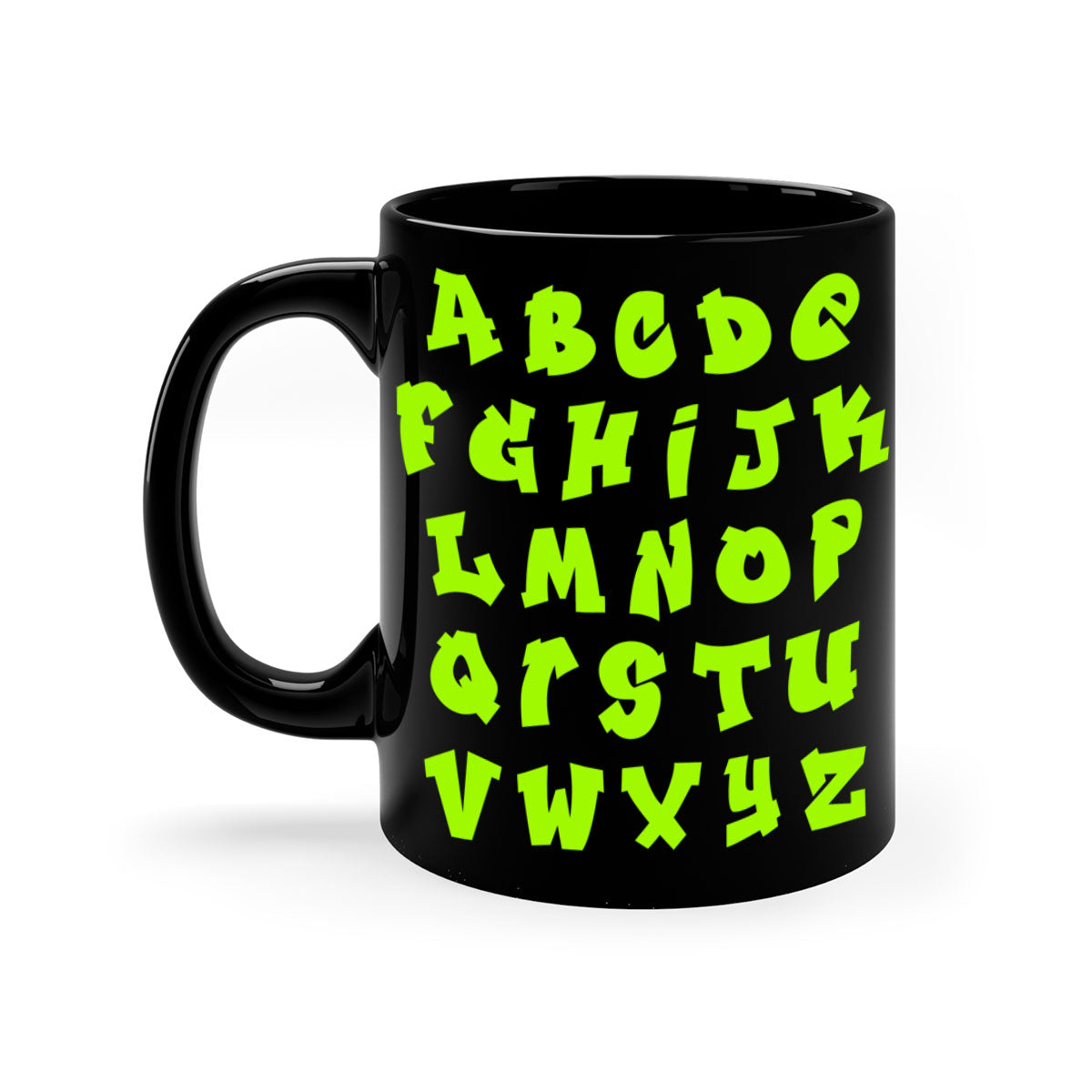 Fresh Font 148# Mug with black words and phrases, featuring a glossy finish and colored handle, available in multiple colors.