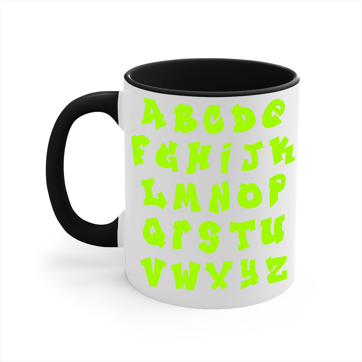 Fresh Font 148# Mug with black words and phrases, featuring a glossy finish and colored handle, available in multiple colors.