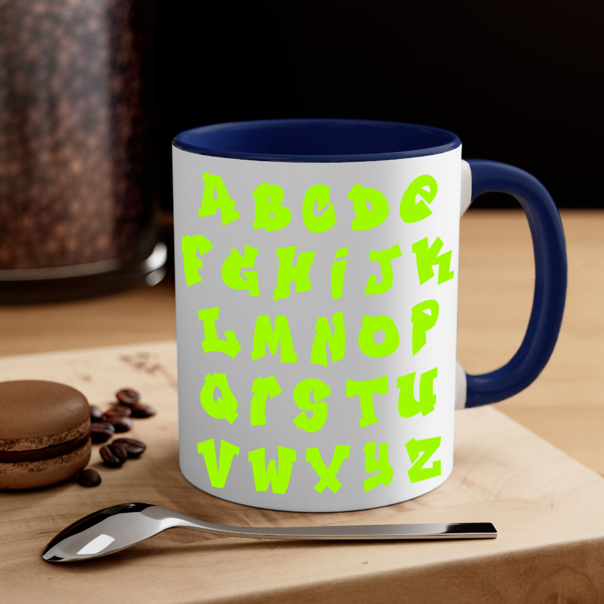 Fresh Font 148# Mug with black words and phrases, featuring a glossy finish and colored handle, available in multiple colors.