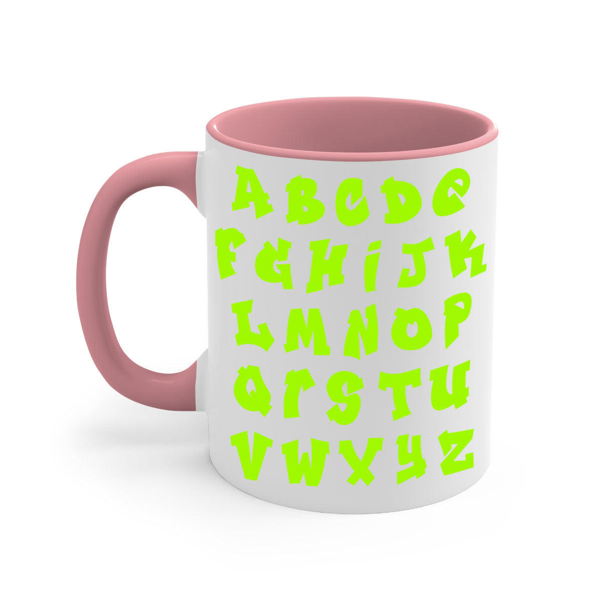 Fresh Font 148# Mug with black words and phrases, featuring a glossy finish and colored handle, available in multiple colors.