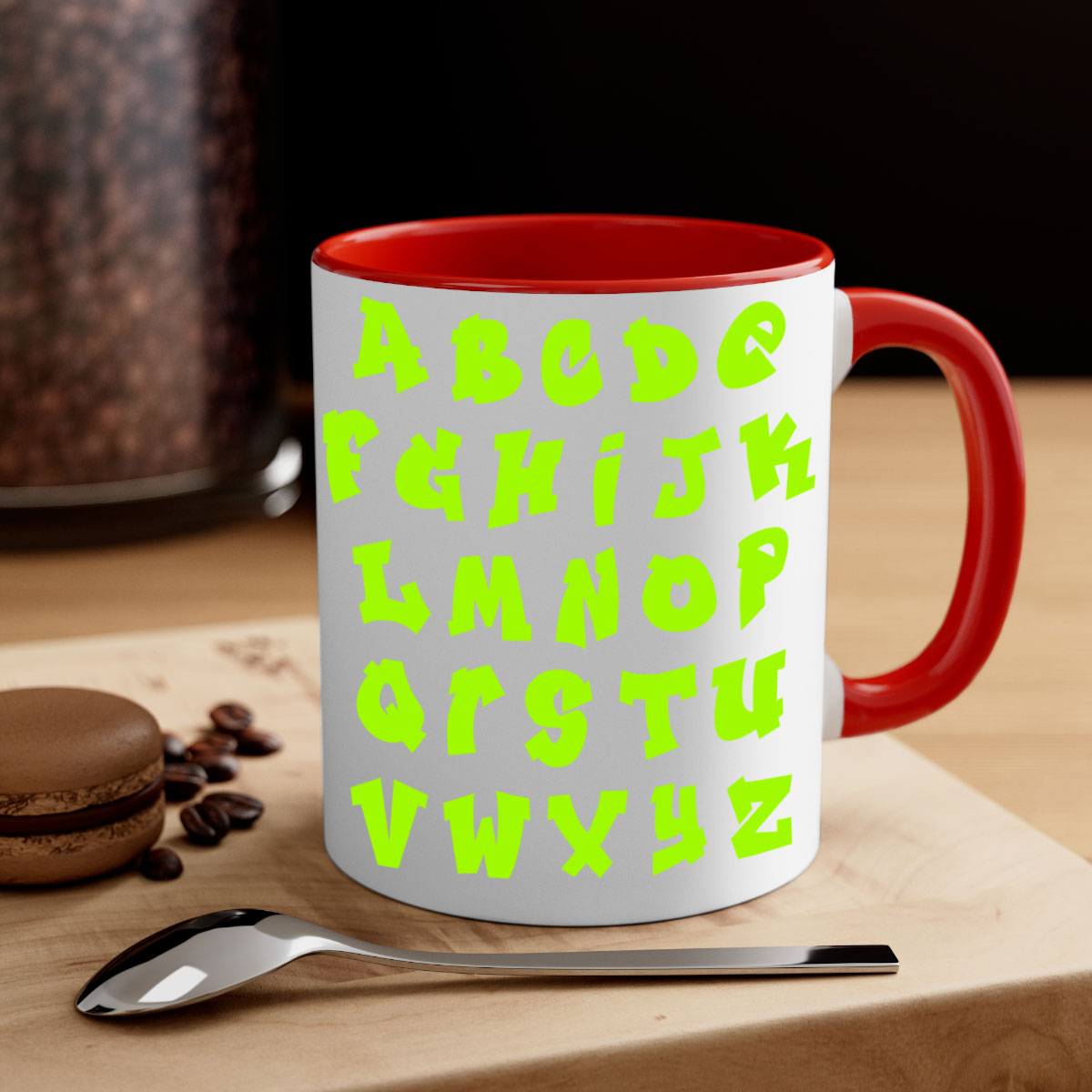 Fresh Font 148# Mug with black words and phrases, featuring a glossy finish and colored handle, available in multiple colors.