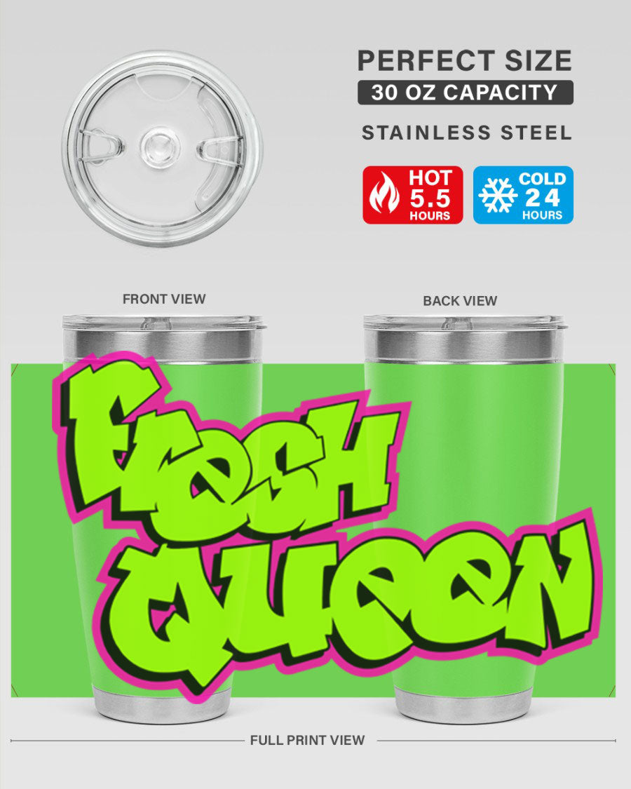 Fresh Queen Cotton Tank featuring stylish black words and phrases on a soft cotton fabric, perfect for casual wear.