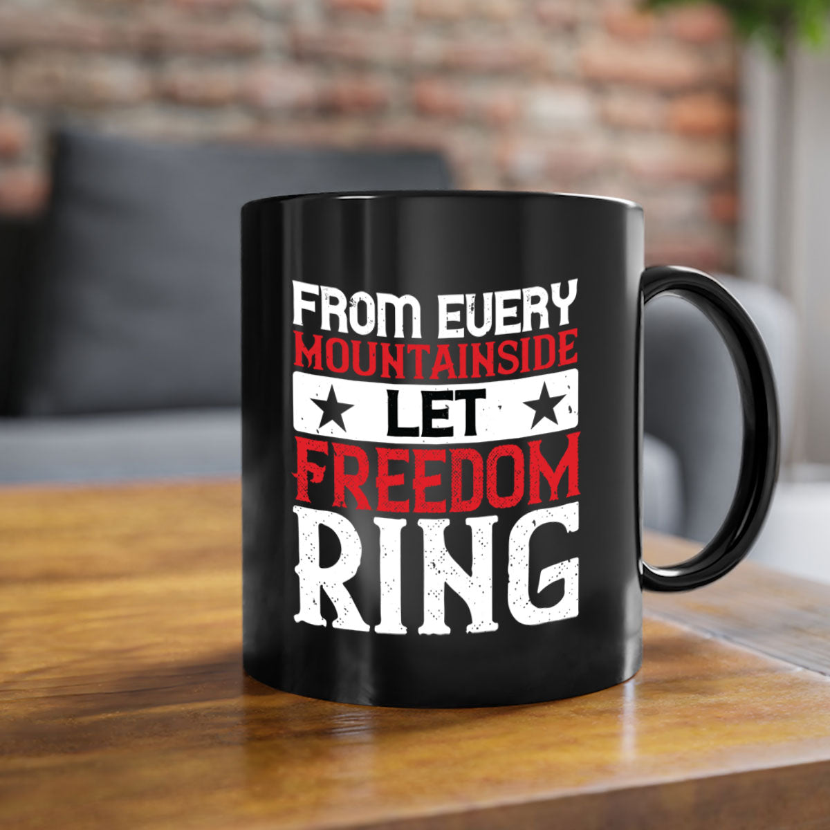From Every Mountainside Let Freedom Ring Mug with a glossy finish, featuring a colored handle and interior, available in multiple colors.