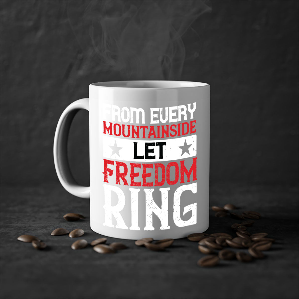 From Every Mountainside Let Freedom Ring Mug with a glossy finish, featuring a colored handle and interior, available in multiple colors.