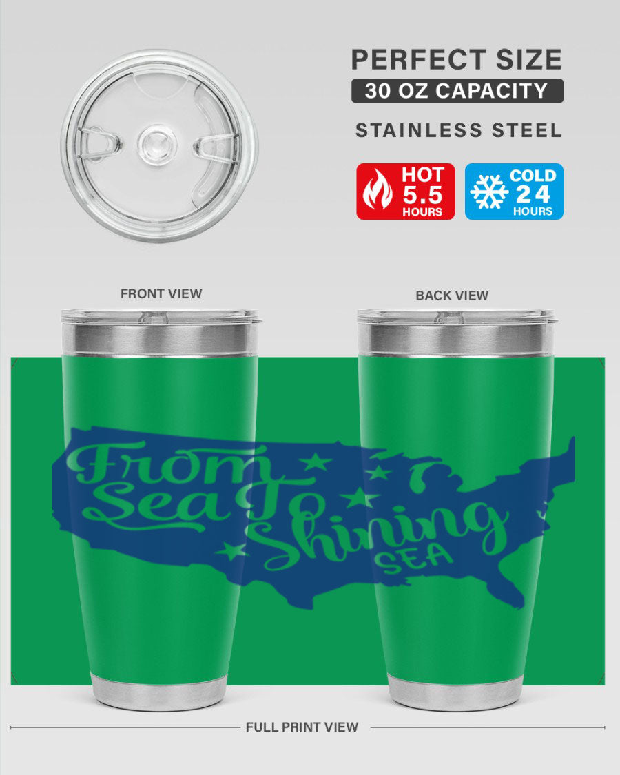 From Sea to Shining Sea Style 52# Tumbler featuring a patriotic design, made from stainless steel with a drink-thru lid.