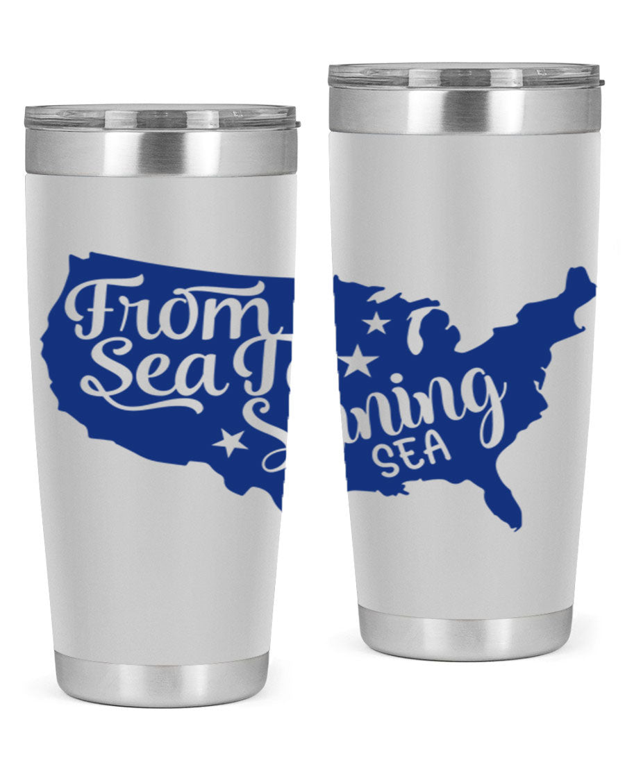 From Sea to Shining Sea Style 52# Tumbler featuring a patriotic design, made from stainless steel with a drink-thru lid.
