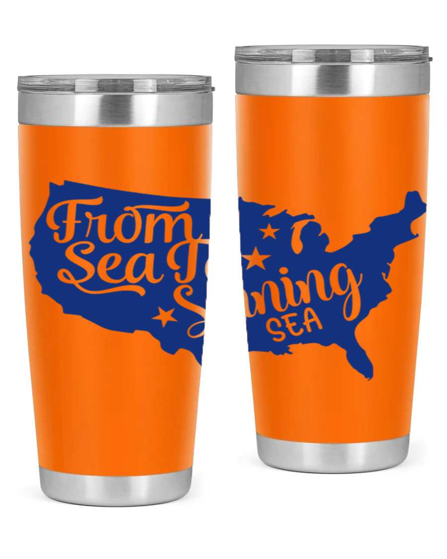 From Sea to Shining Sea Style 52# Tumbler featuring a patriotic design, made from stainless steel with a drink-thru lid.