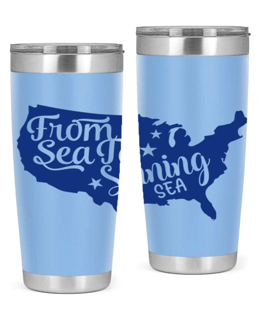 From Sea to Shining Sea Style 52# Tumbler featuring a patriotic design, made from stainless steel with a drink-thru lid.