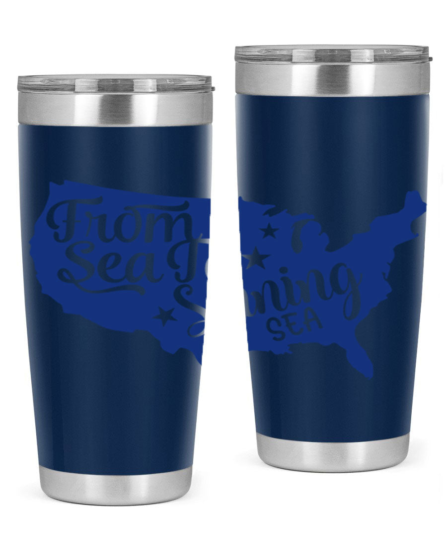 From Sea to Shining Sea Style 52# Tumbler featuring a patriotic design, made from stainless steel with a drink-thru lid.