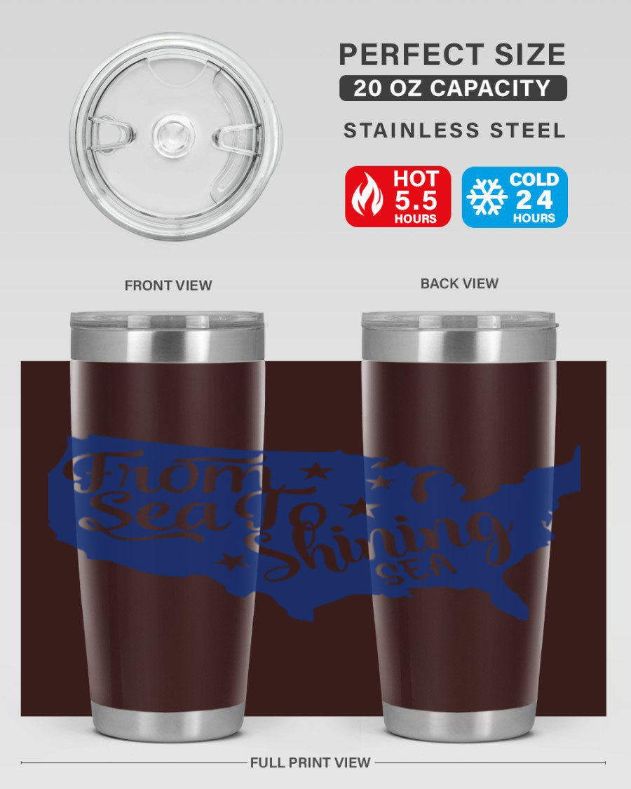 From Sea to Shining Sea Style 52# Tumbler featuring a patriotic design, made from stainless steel with a drink-thru lid.