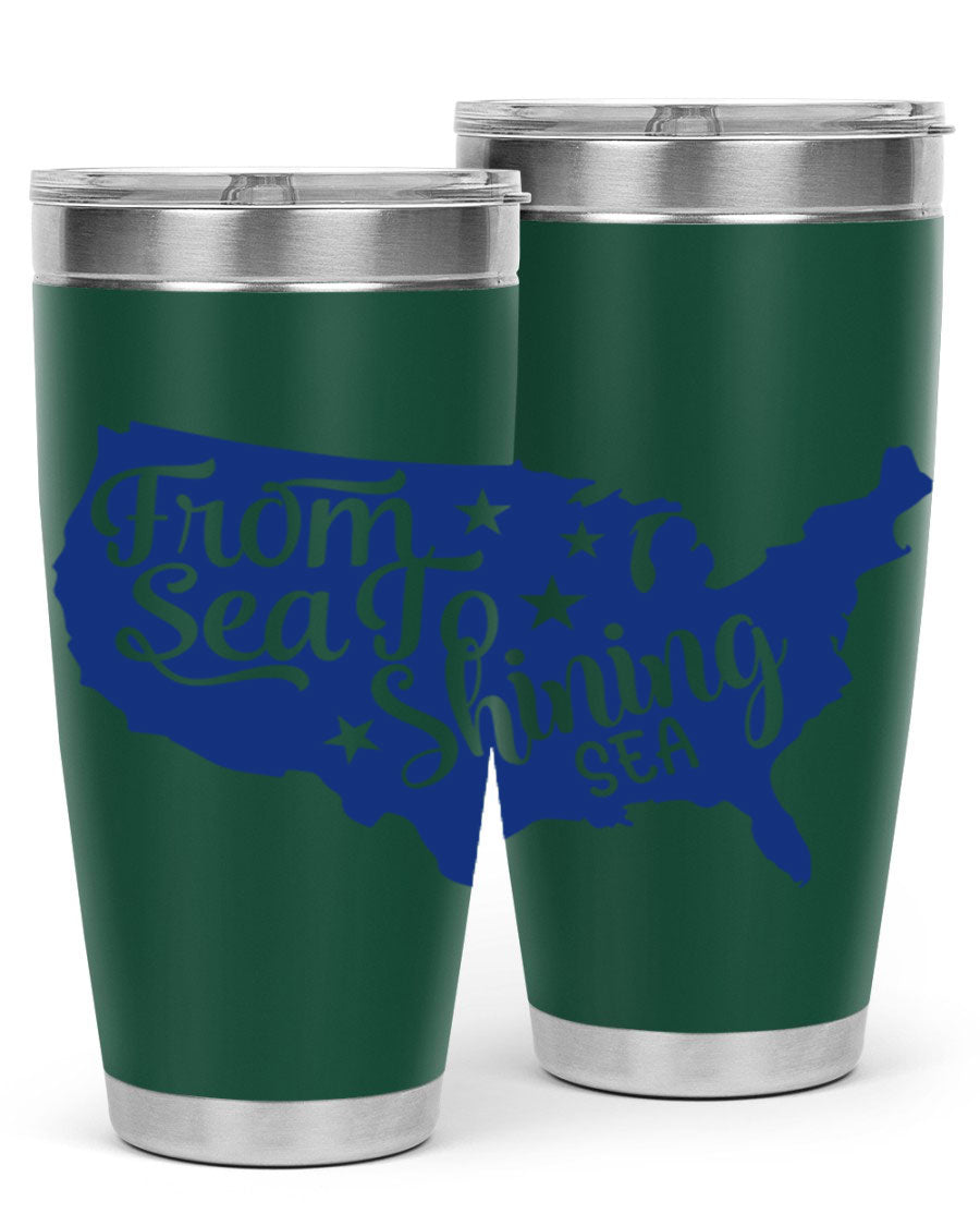 From Sea to Shining Sea Style 52# Tumbler featuring a patriotic design, made from stainless steel with a drink-thru lid.