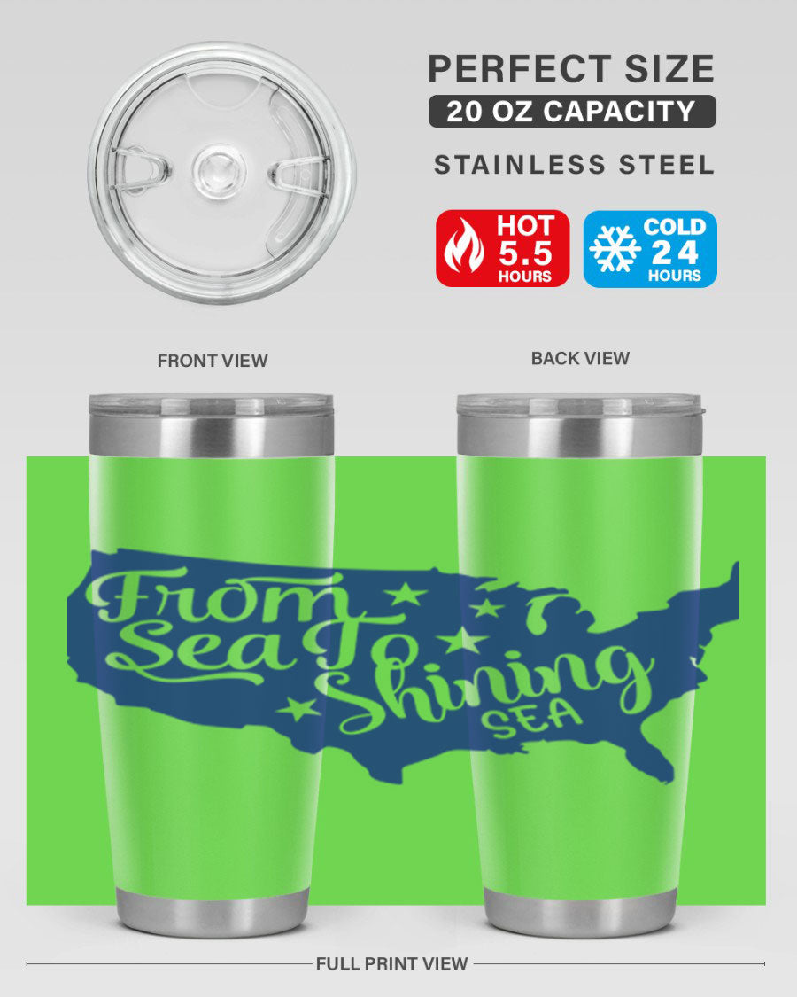 From Sea to Shining Sea Style 52# Tumbler featuring a patriotic design, made from stainless steel with a drink-thru lid.