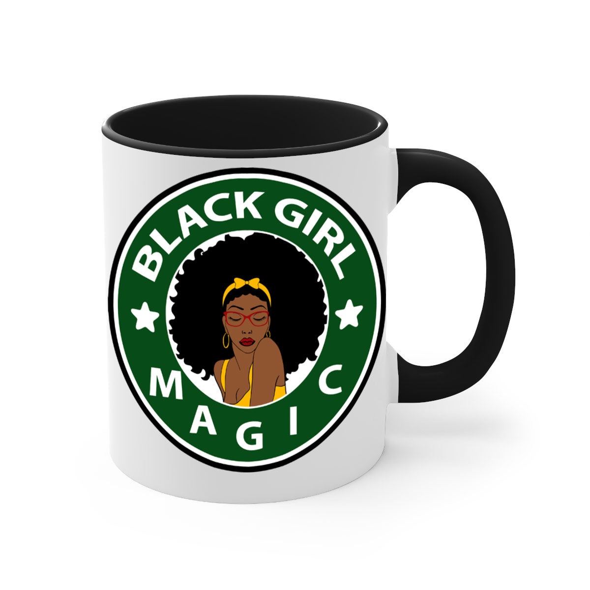 Front 37# Black Women Mug with a glossy finish, featuring a colored handle and interior, available in multiple colors.
