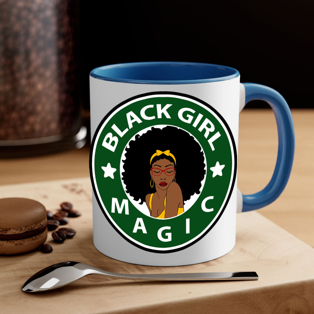 Front 37# Black Women Mug with a glossy finish, featuring a colored handle and interior, available in multiple colors.