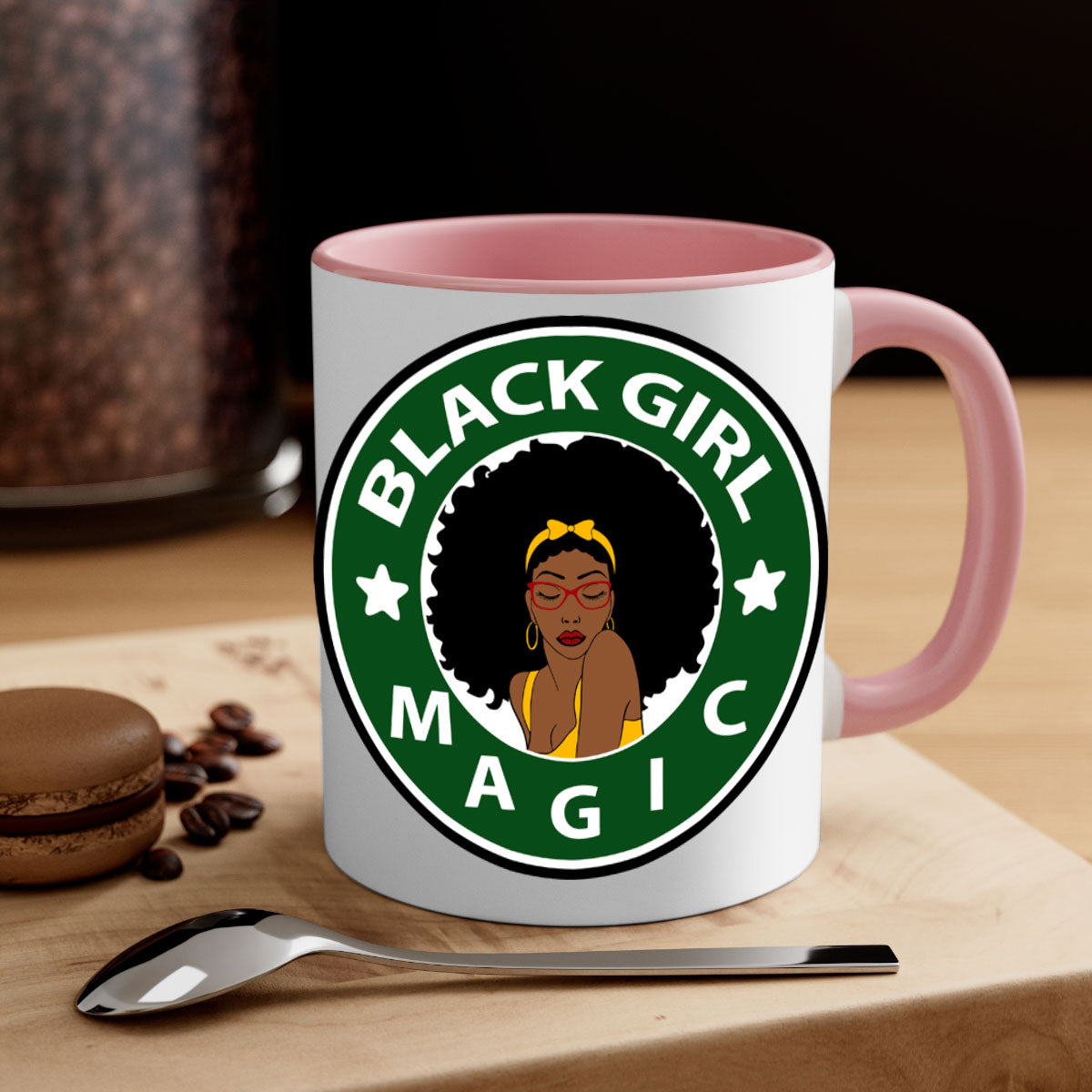 Front 37# Black Women Mug with a glossy finish, featuring a colored handle and interior, available in multiple colors.
