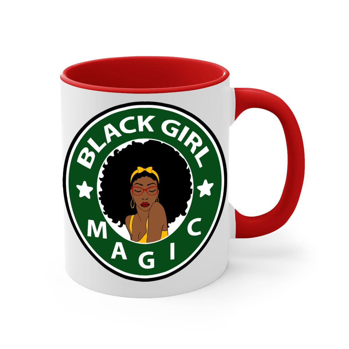 Front 37# Black Women Mug with a glossy finish, featuring a colored handle and interior, available in multiple colors.