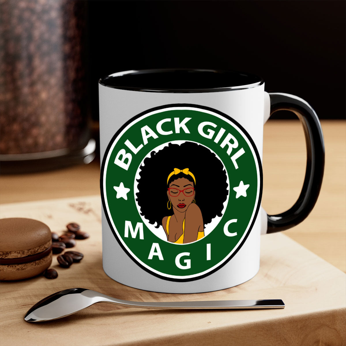 Front 37# Black Women Mug with a glossy finish, featuring a colored handle and interior, available in multiple colors.