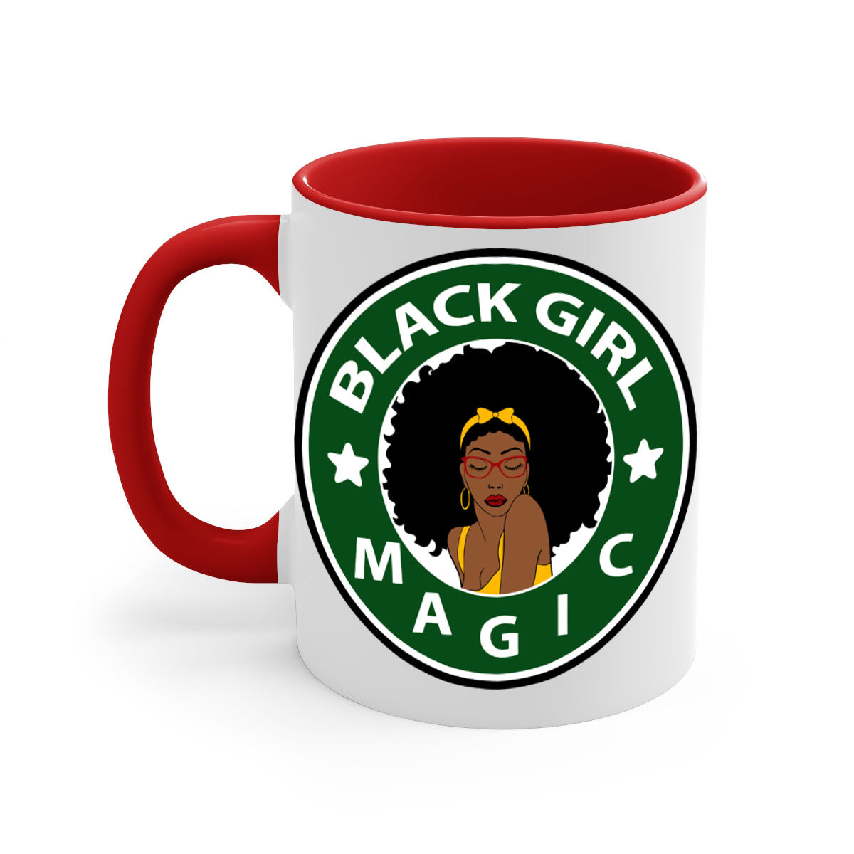 Front 37# Black Women Mug with a glossy finish, featuring a colored handle and interior, available in multiple colors.