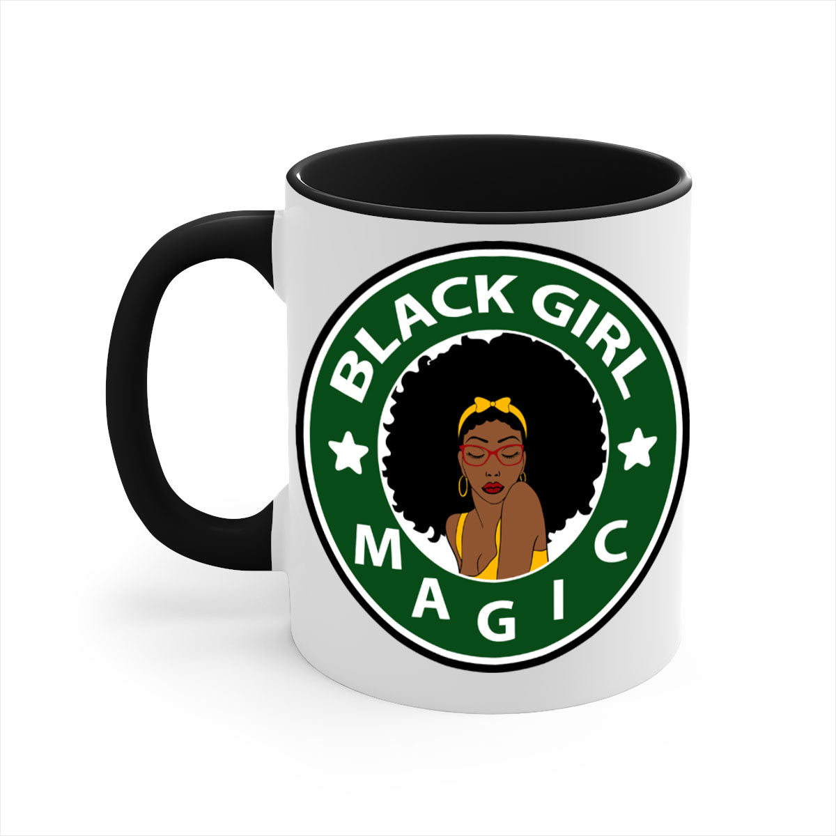Front 37# Black Women Mug with a glossy finish, featuring a colored handle and interior, available in multiple colors.